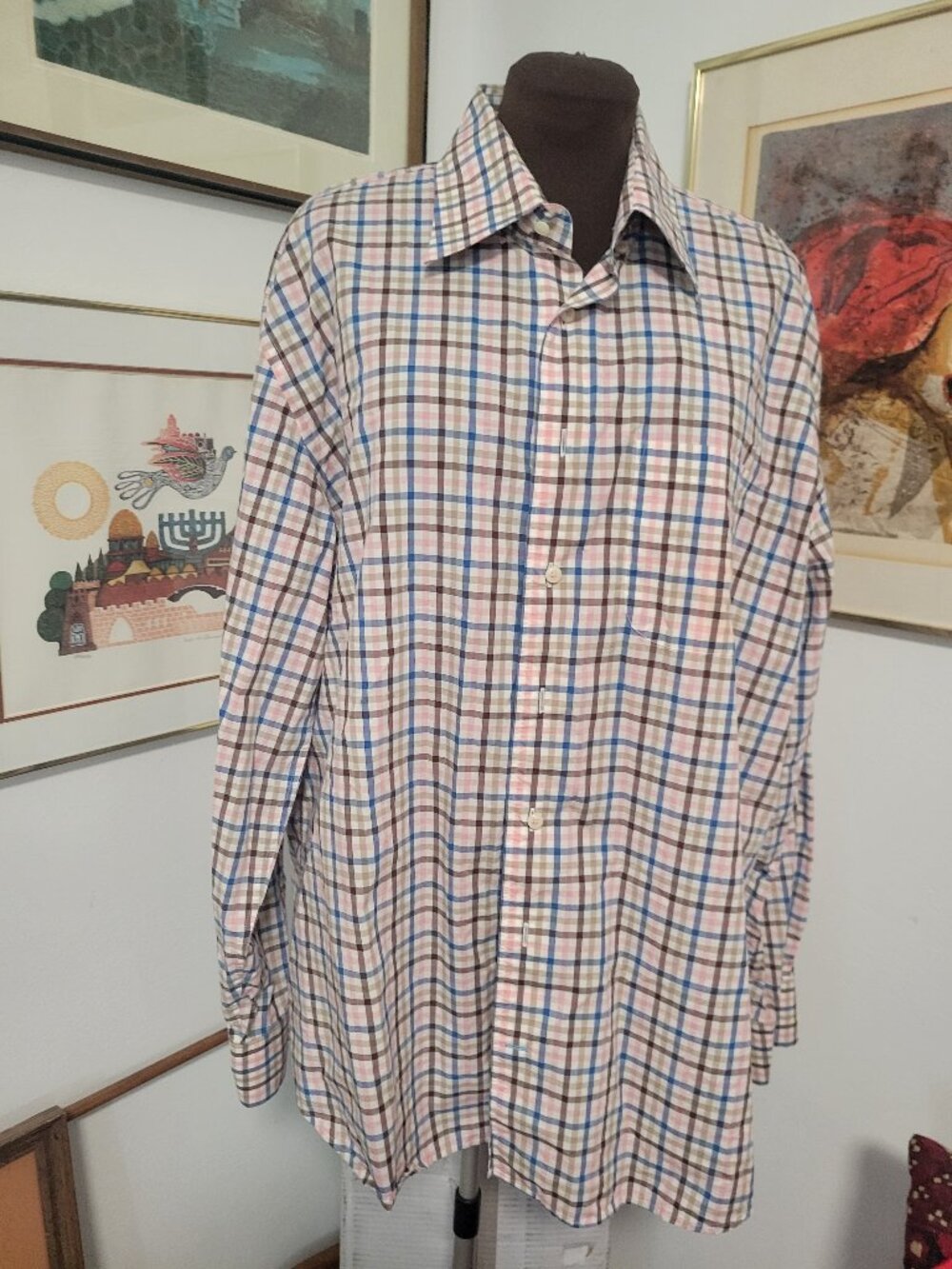 Peter Millar Checkered Dress Shirt Size XL
